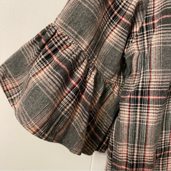 Cinq A Sept Emile Grey Plaid Button Front Crop Top Collared Shirt Cropped Cotton - Picture 7 of 12